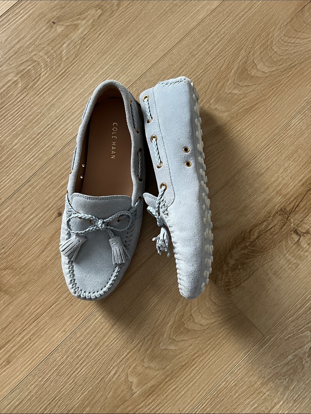 COLE HAAN | Gissella Suede Tassel Driving Loafers - in Blue Skyway 7 - Picture 8 of 10